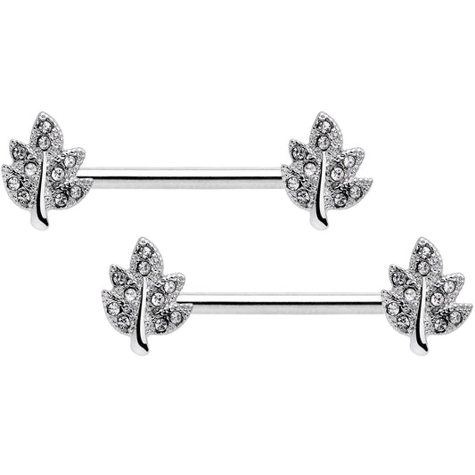 14G 9/16 Clear Gem Maple Leaf Barbell Nipple Ring Set