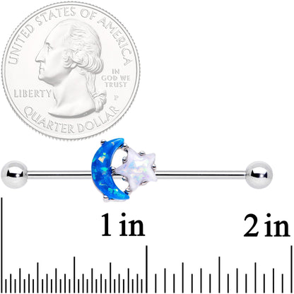 14G Blue White Faux Opal Starry Moon Industrial Barbell 38mm