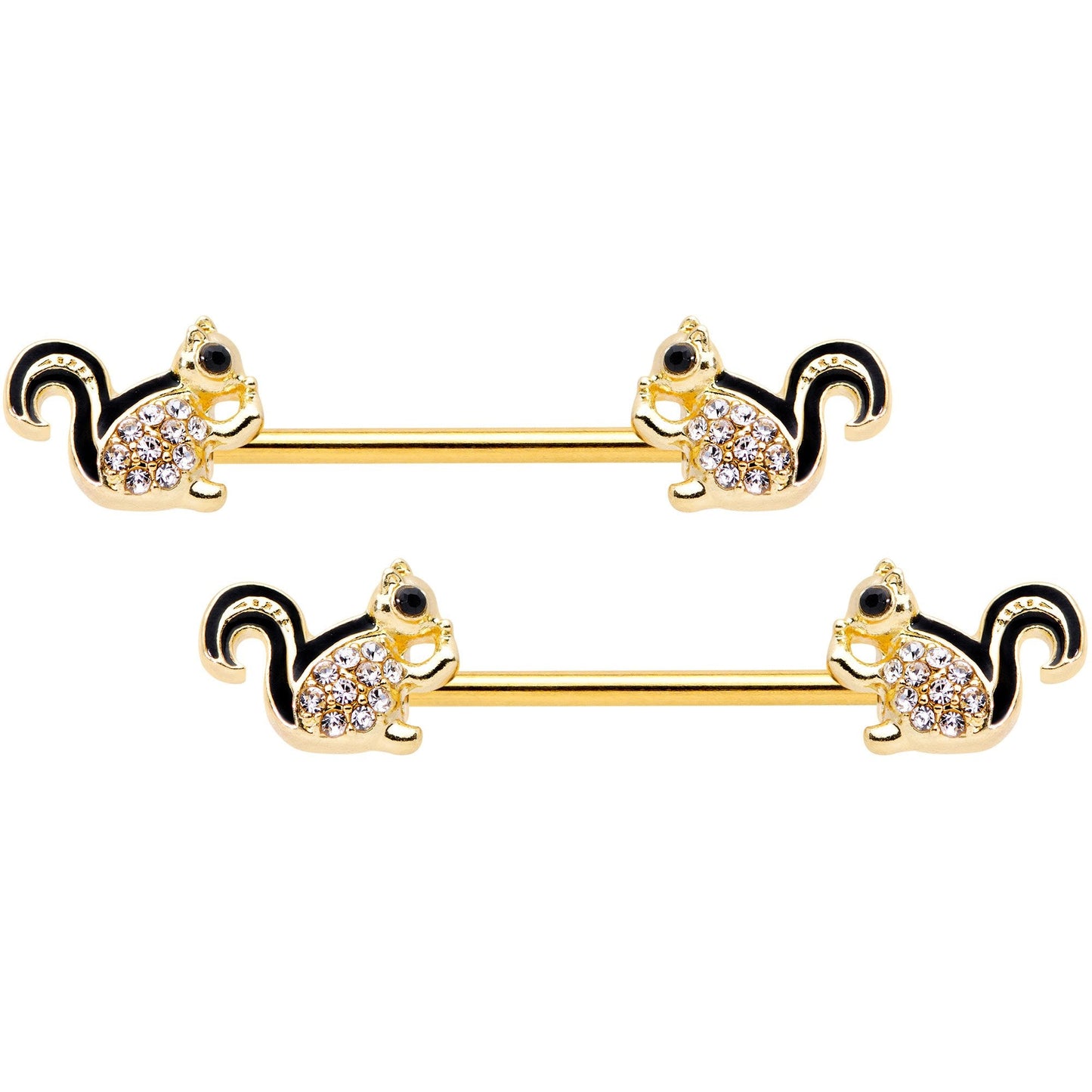 14G Clear Gem Gold Tone Squirrel BCR Barbell Nipple Ring Set of 4