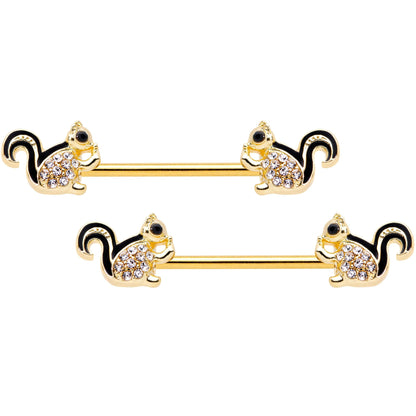 14G Clear Gem Gold Tone Squirrel BCR Barbell Nipple Ring Set of 4