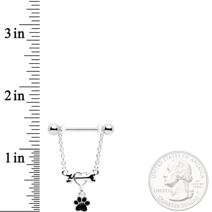 14G Love My Dog Paw Print Dangle Nipple Ring Set