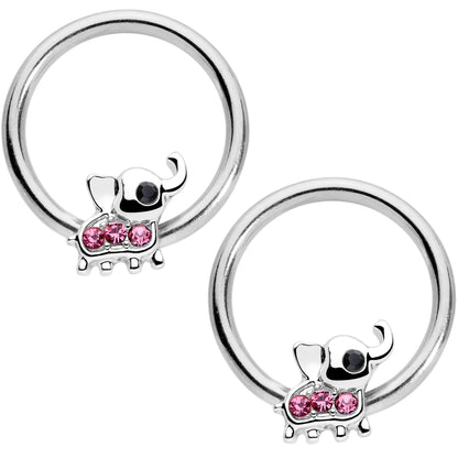 14G 1/2 Pink Gem Elephant BCR Captive Nipple Ring Set