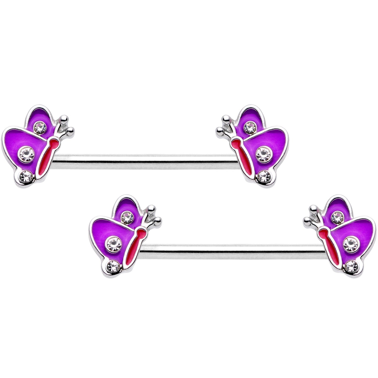 14G Pink Purple Butterfly Horseshoe Barbell Nipple Ring Set of 4