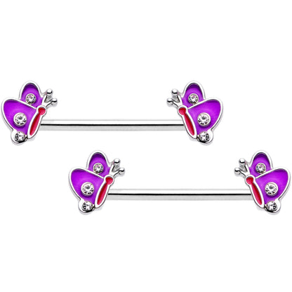 14G Pink Purple Butterfly Horseshoe Barbell Nipple Ring Set of 4