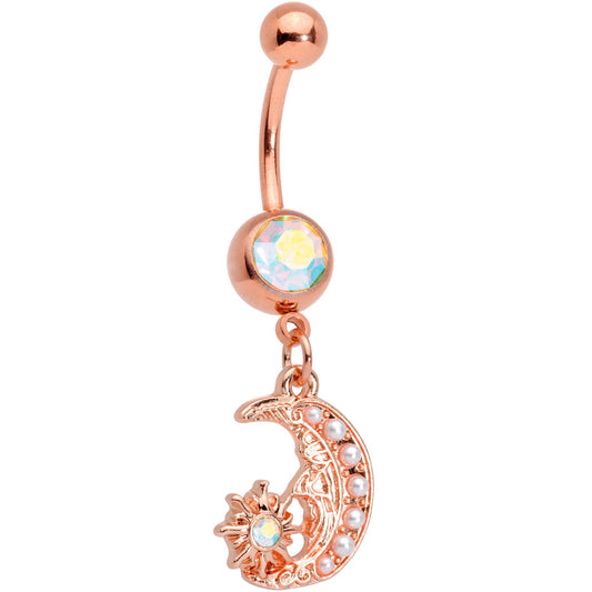 Aurora Gem Rose Gold Tone Shooting Star Dangle Belly Ring