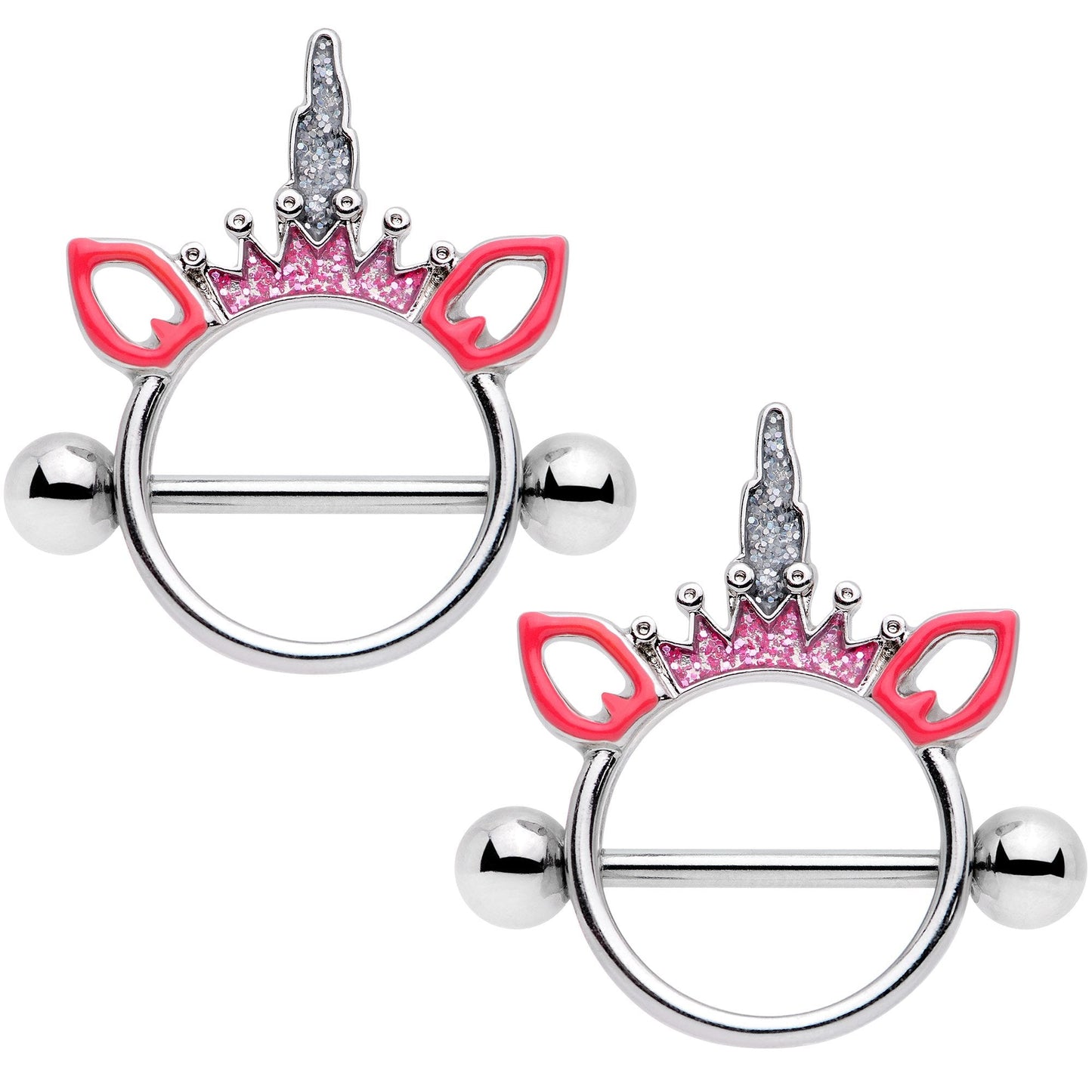 14G Clear Gem Pink Princess Unicorn Nipple Shield Set