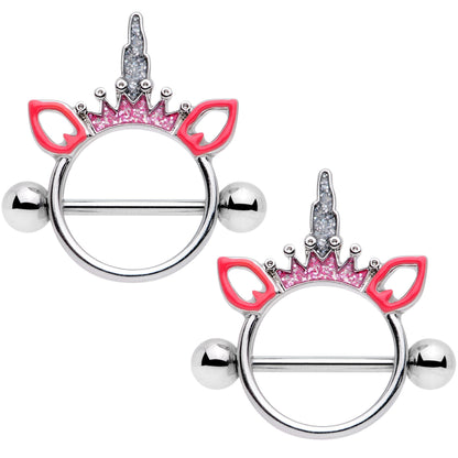 14G Clear Gem Pink Princess Unicorn Nipple Shield Set
