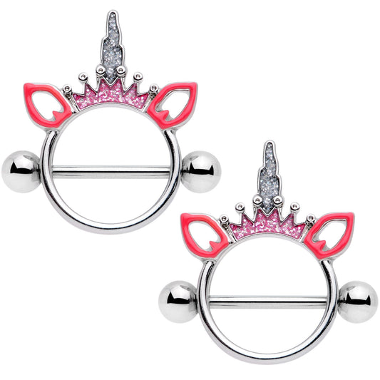 14G Clear Gem Pink Princess Unicorn Nipple Shield Set