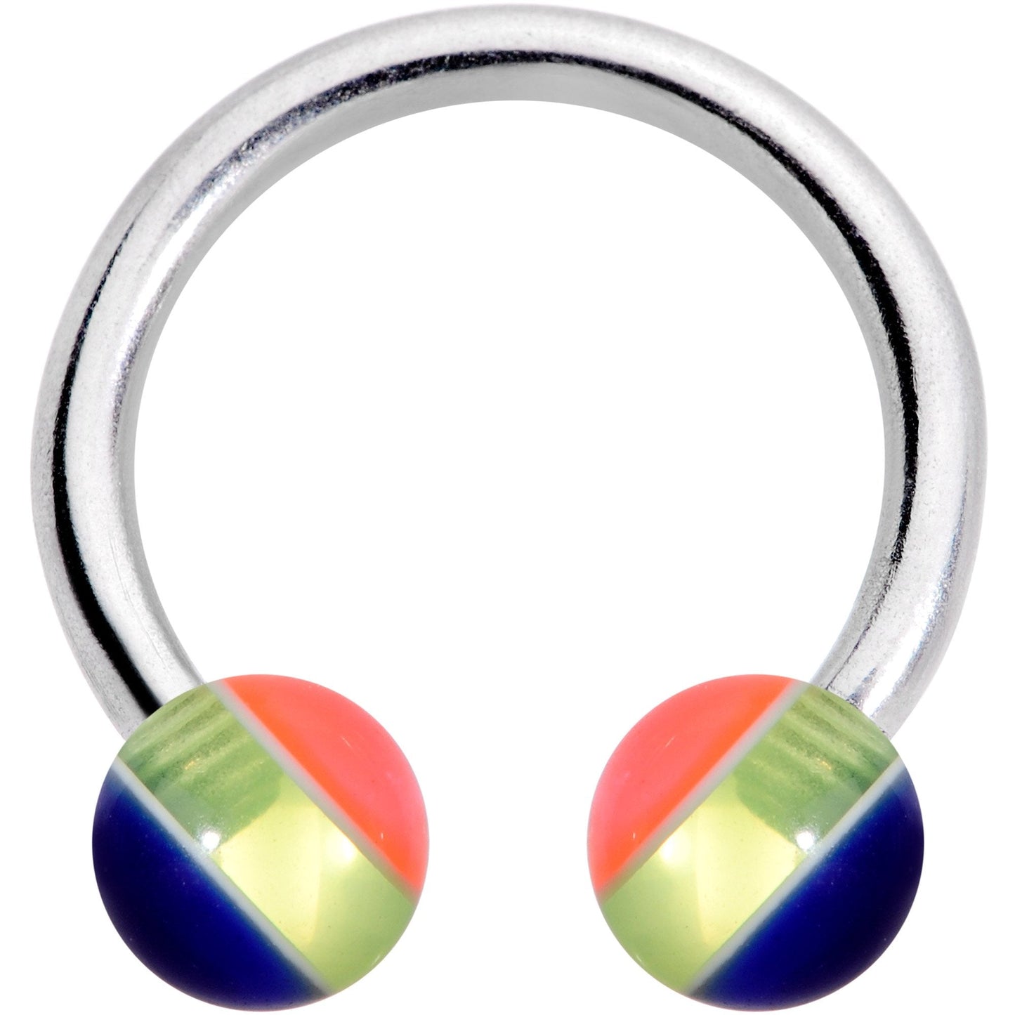 14G 7/16 Deco Stripe Acrylic Ball Horseshoe Circular Barbell