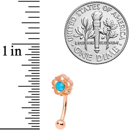 16G 5/16 Faux Turquoise Rose Gold Tone Flower Curved Eyebrow Ring