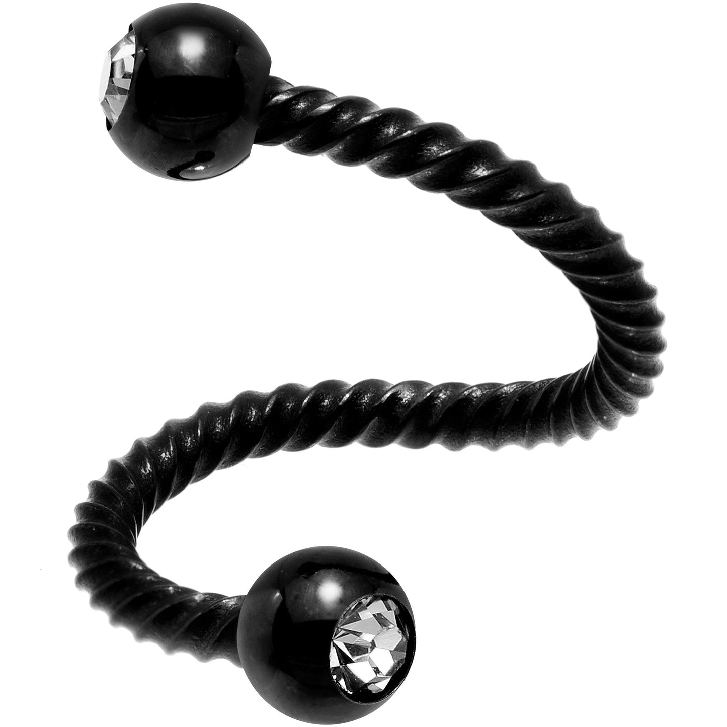 14G 3/8 Clear Gem Black Twist Spiral Twister Belly Ring
