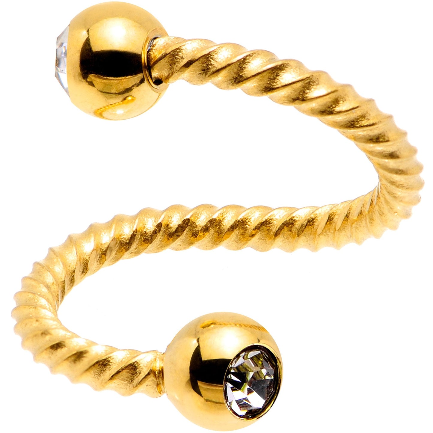 14G 3/8 Clear Gem Gold Tone Twist Spiral Twister Belly Ring