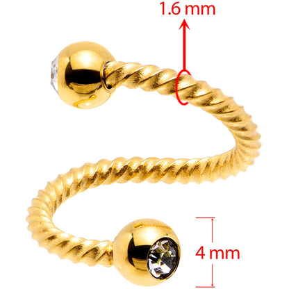 14G 3/8 Clear Gem Gold Tone Twist Spiral Twister Belly Ring