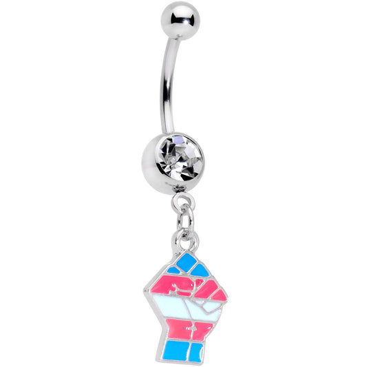 Clear Gem Pink Blue White Transgender Pride Fist Dangle Belly Ring