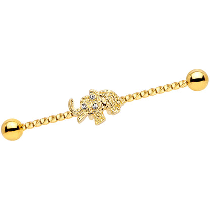 14G Clear Gem Gold Tone Elephant Industrial Barbell 38mm