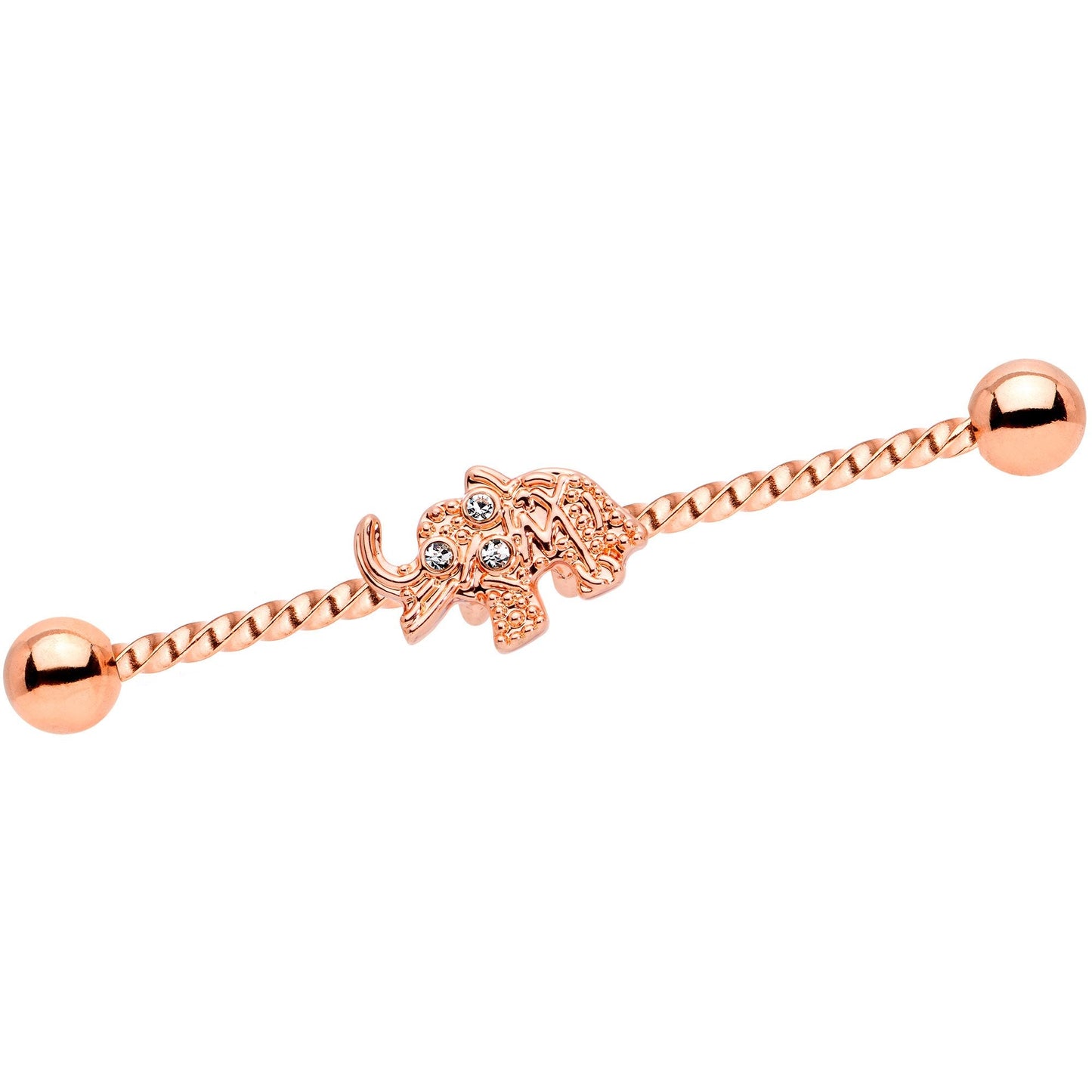 14G Clear Gem Rose Gold Tone Elephant Industrial Barbell 38mm