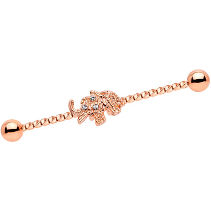 14G Clear Gem Rose Gold Tone Elephant Industrial Barbell 38mm