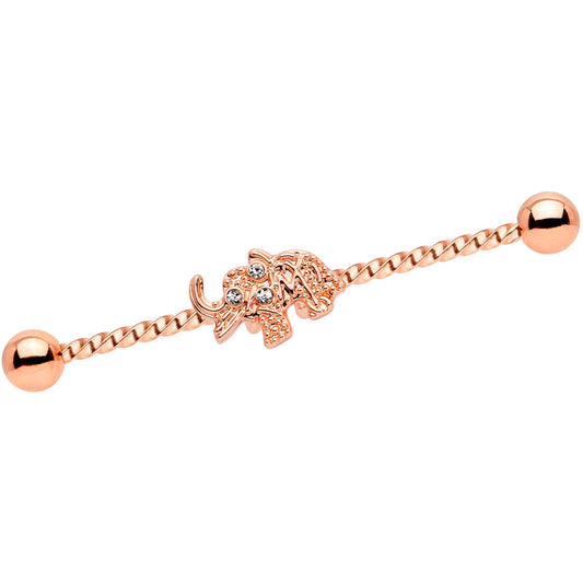14G Clear Gem Rose Gold Tone Elephant Industrial Barbell 38mm