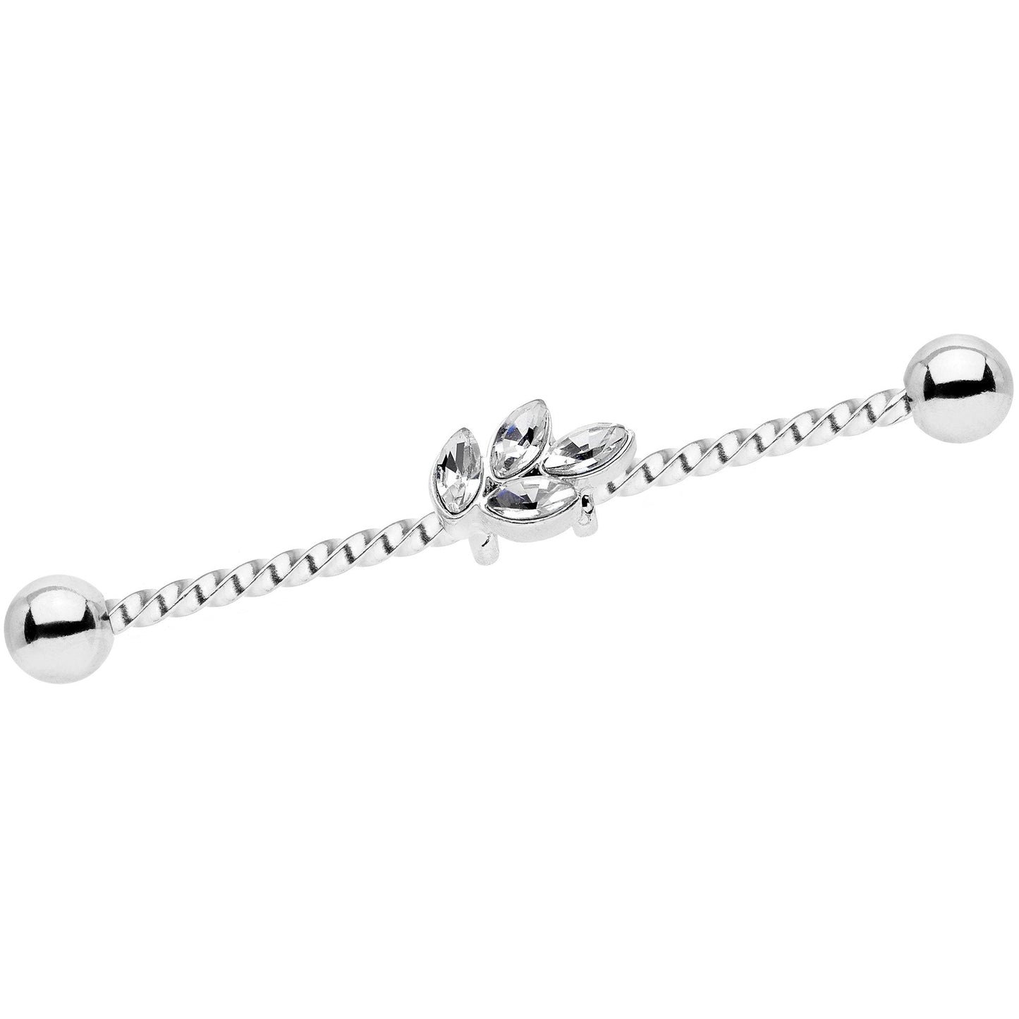 14G Clear Gem Leaf Industrial Barbell 38mm