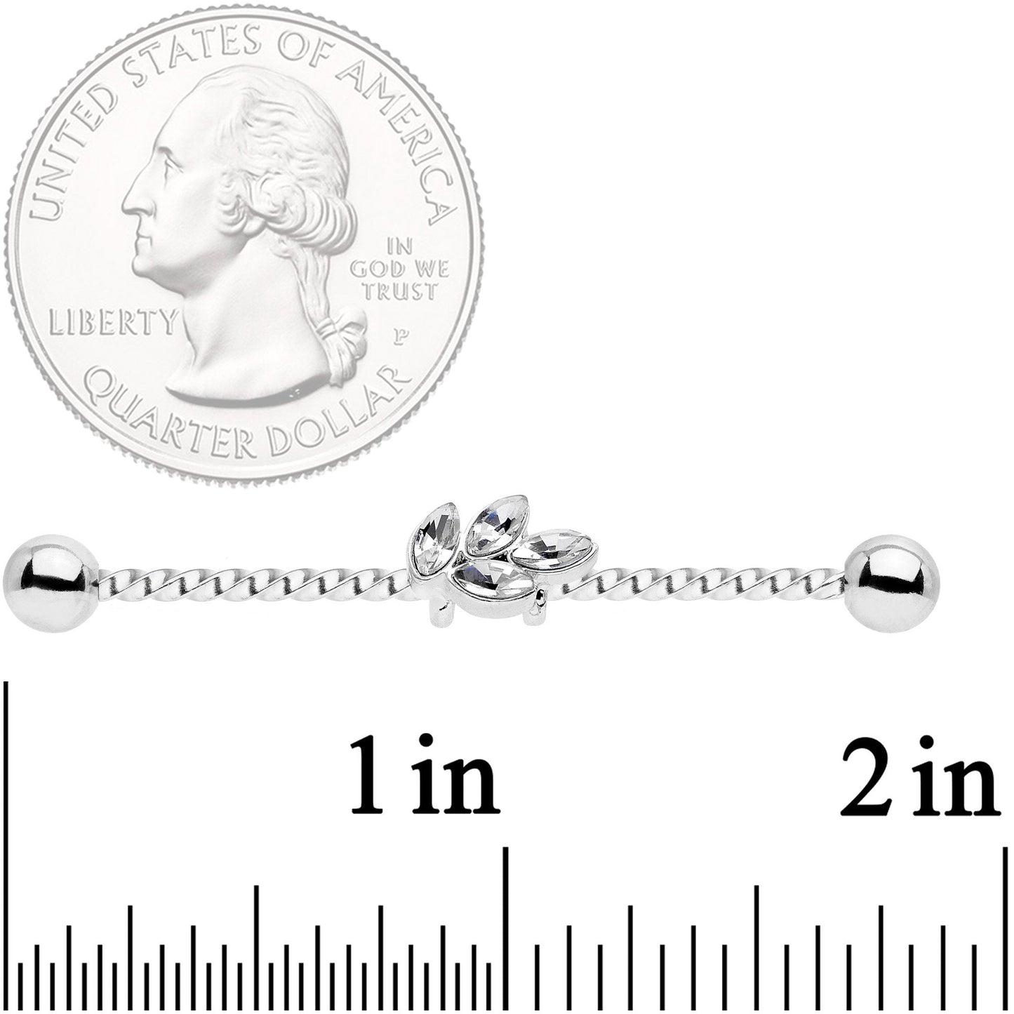 14G Clear Gem Leaf Industrial Barbell 38mm