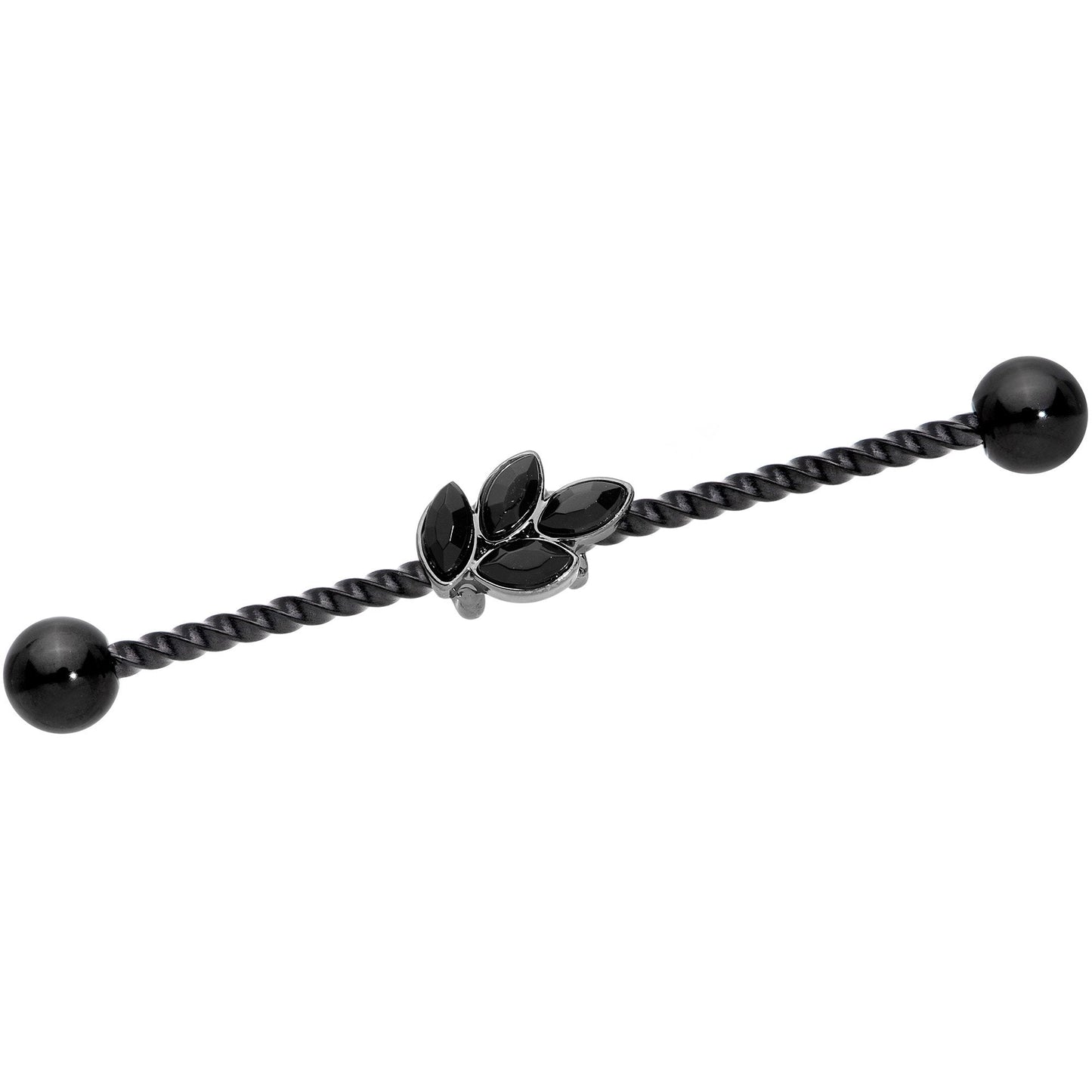 14G Black Gem Black Anodized Leaf Industrial Barbell 38mm