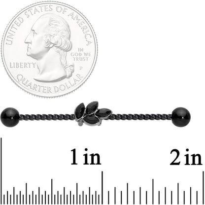 14G Black Gem Black Anodized Leaf Industrial Barbell 38mm