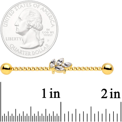 14G Clear Gem Gold Tone Leaf Industrial Barbell 38mm