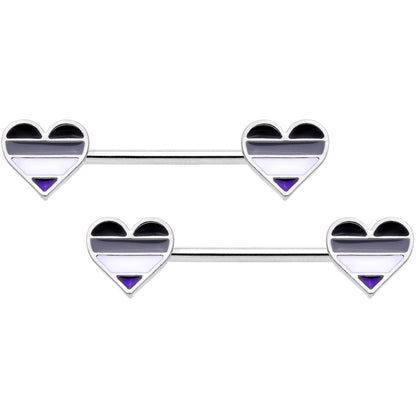 14G Black Grey White Asexual Pride Heart Barbell Nipple Ring Set
