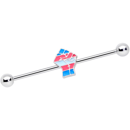 14G Pink Blue Transgender Pride Fist Barbell Industrial 38mm