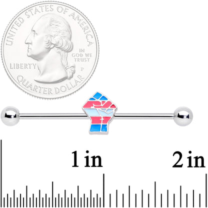 14G Pink Blue Transgender Pride Fist Barbell Industrial 38mm