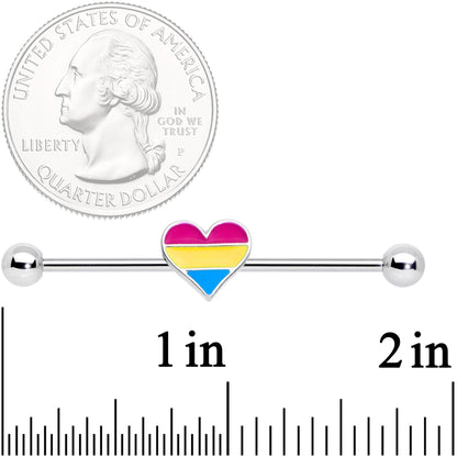 14G Red Yellow Blue Pansexual Pride Heart Barbell Industrial 38mm