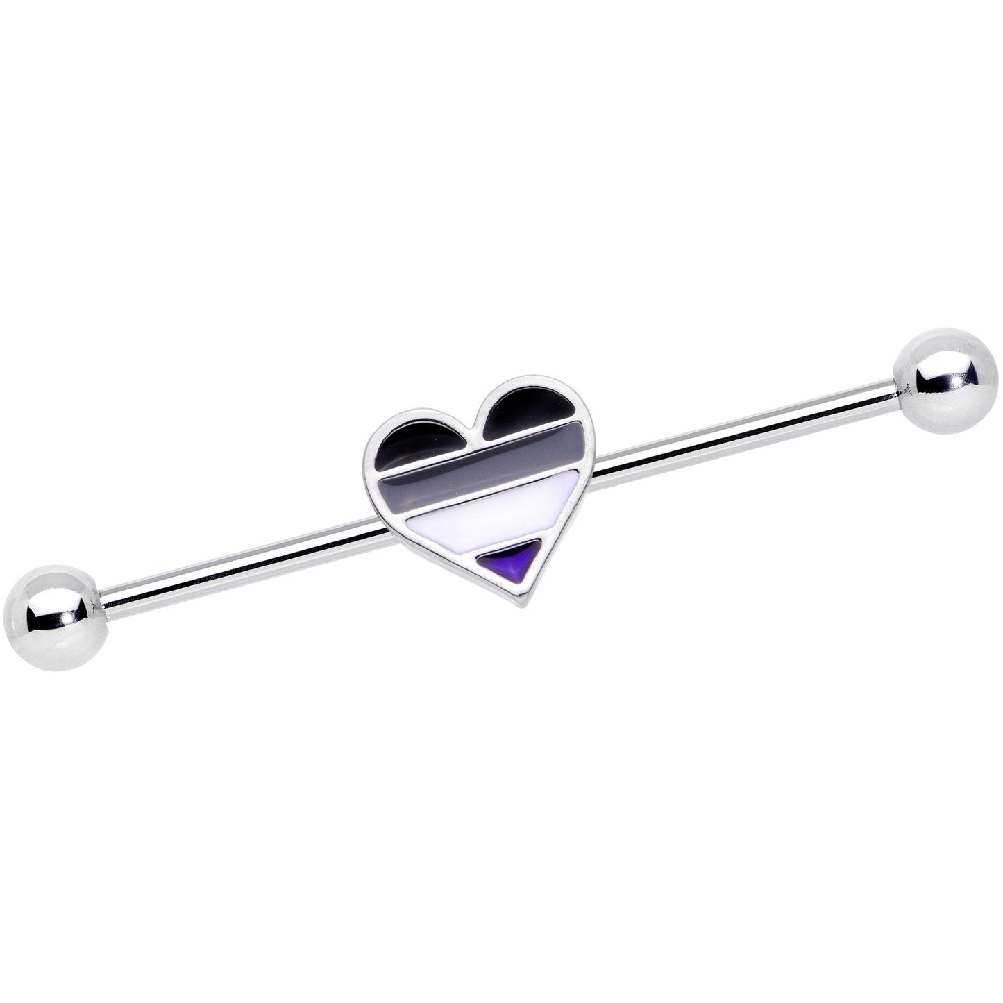 14G Black Grey White Asexual Pride Heart Barbell Industrial 38mm