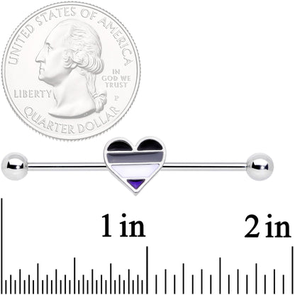 14G Black Grey White Asexual Pride Heart Barbell Industrial 38mm