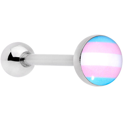 Pink Blue White Transgender Pride Flag Barbell Tongue Ring