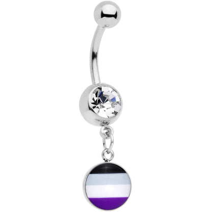 Clear Gem Black Grey White Purple Asexual Pride Flag Dangle Belly Ring
