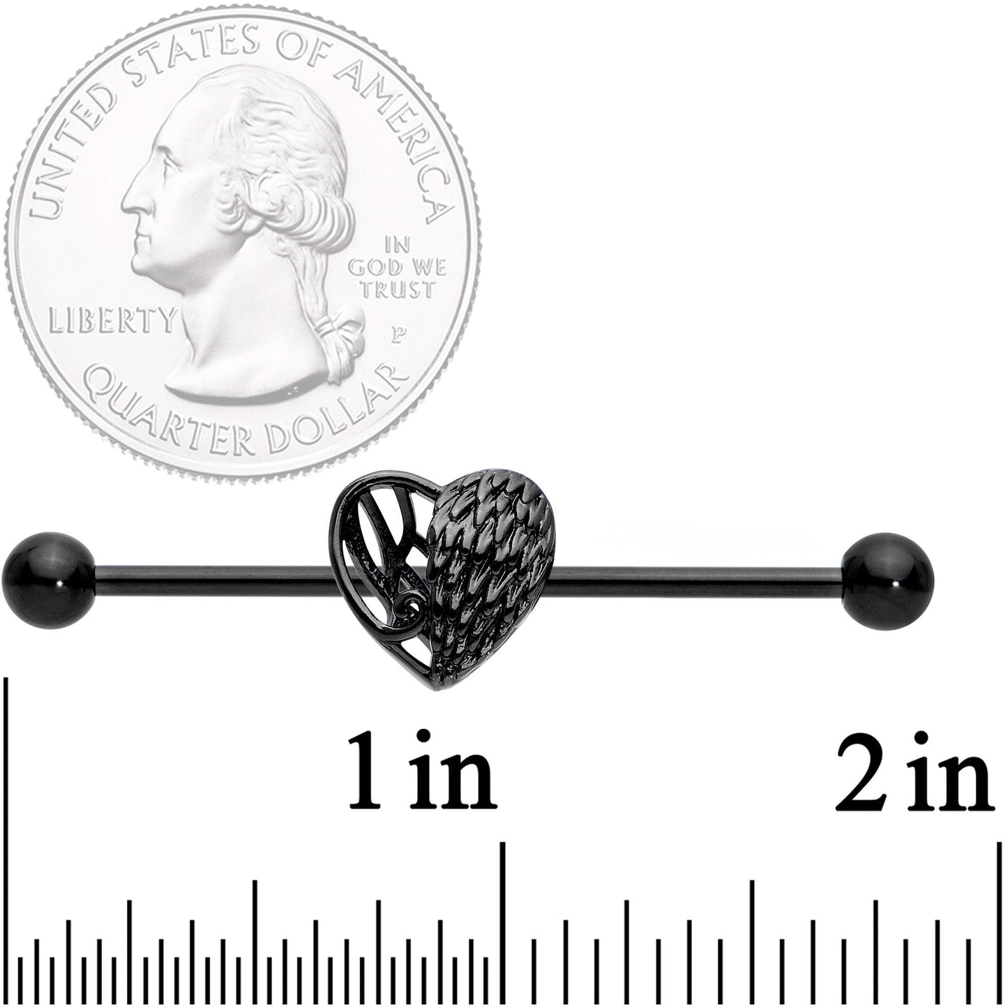 14G Black Angels Wing Industrial Barbell 38mm