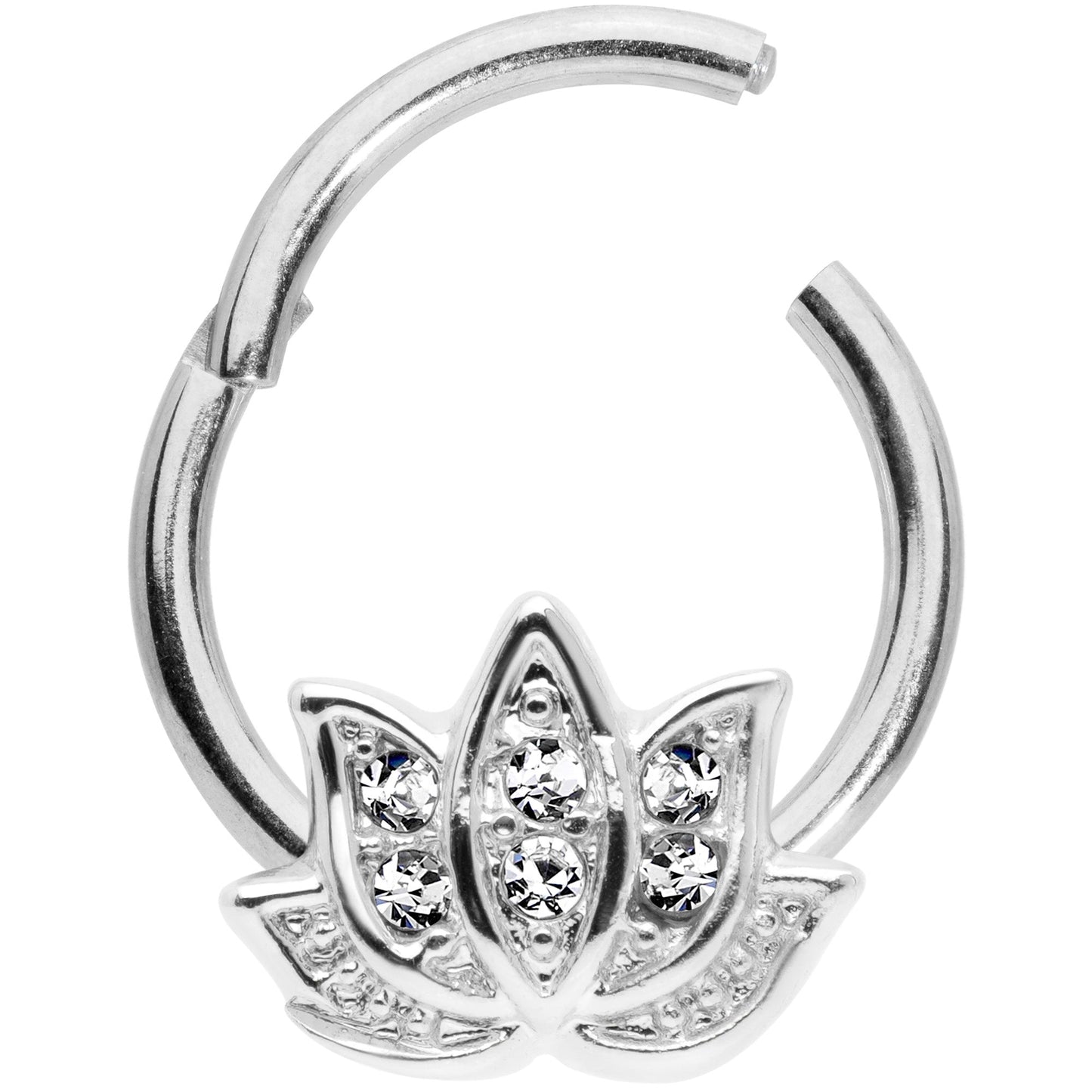 16G 3/8 Clear Gem Lotus Flower Hinged Segment Ring