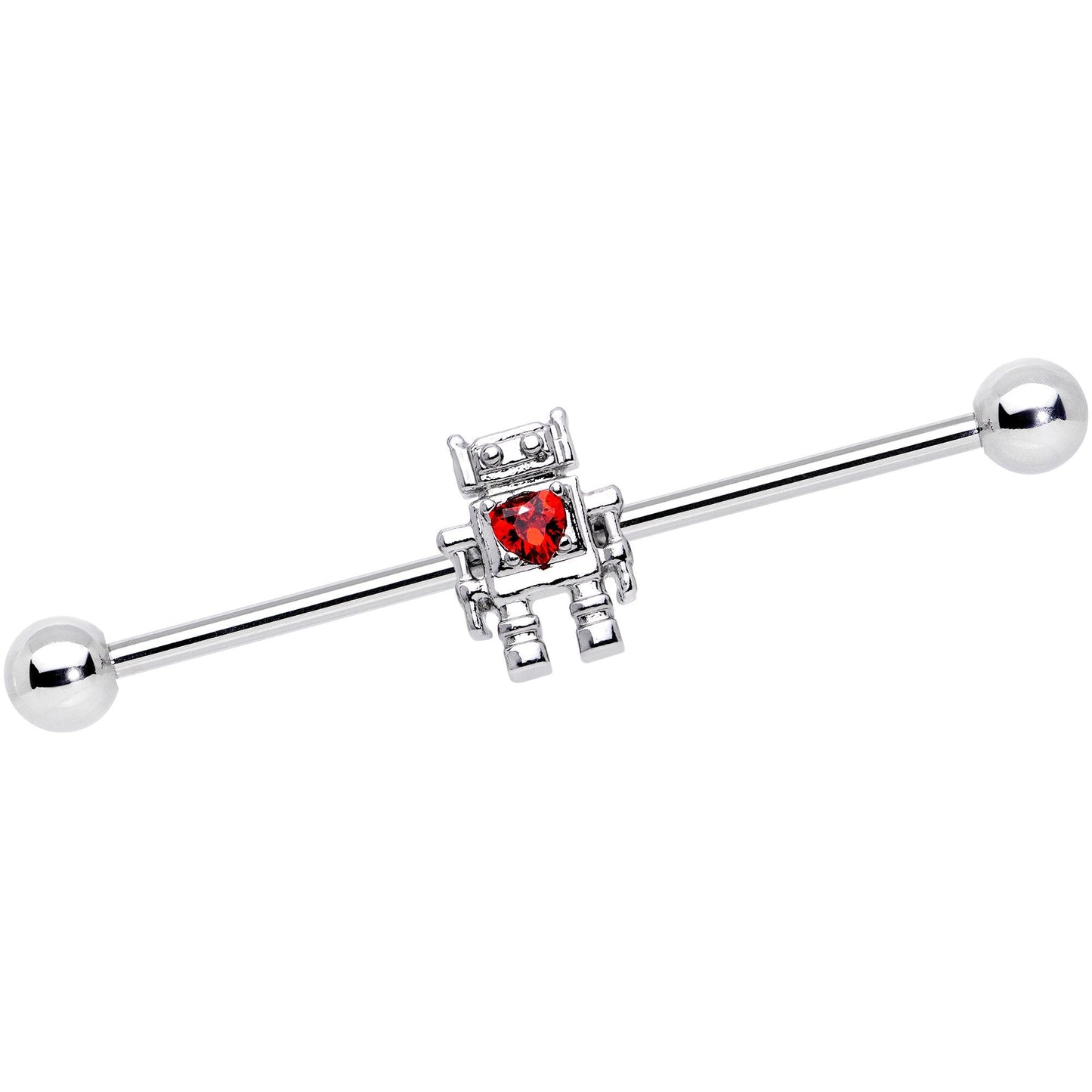 14G Red Gem Heart Valentines Day Robot Industrial Barbell 38mm
