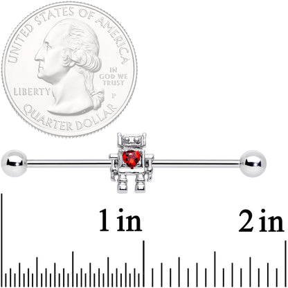 14G Red Gem Heart Valentines Day Robot Industrial Barbell 38mm
