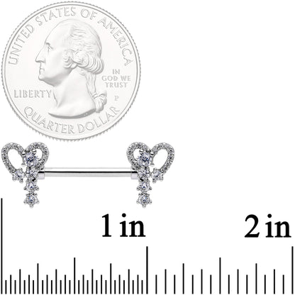 14G 9/16 Clear Gem Valentine Heart Barbell Nipple Ring Set