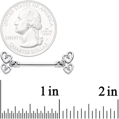 14G 9/16 Clear CZ Gem Abstract Heart Barbell Nipple Ring Set