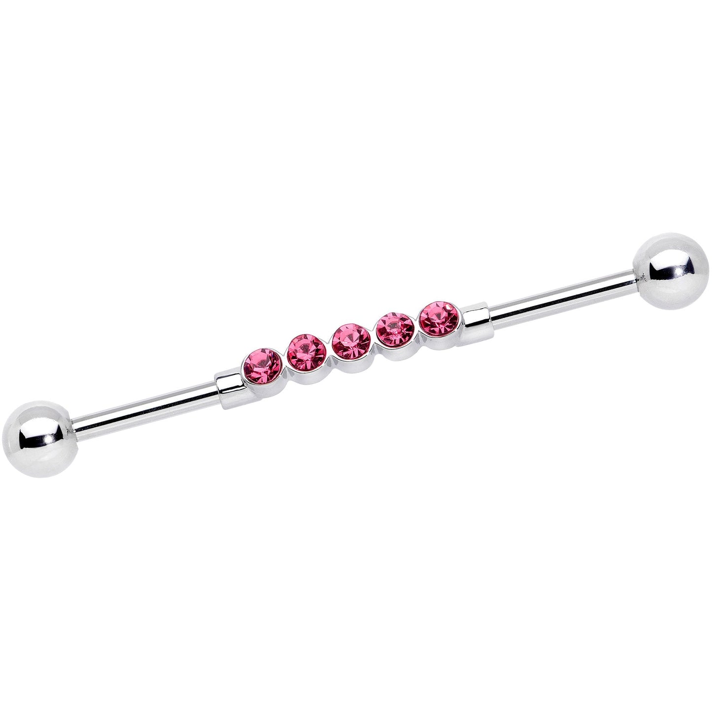 14G Pink CZ Gem Quintuplet Industrial Barbell 38mm