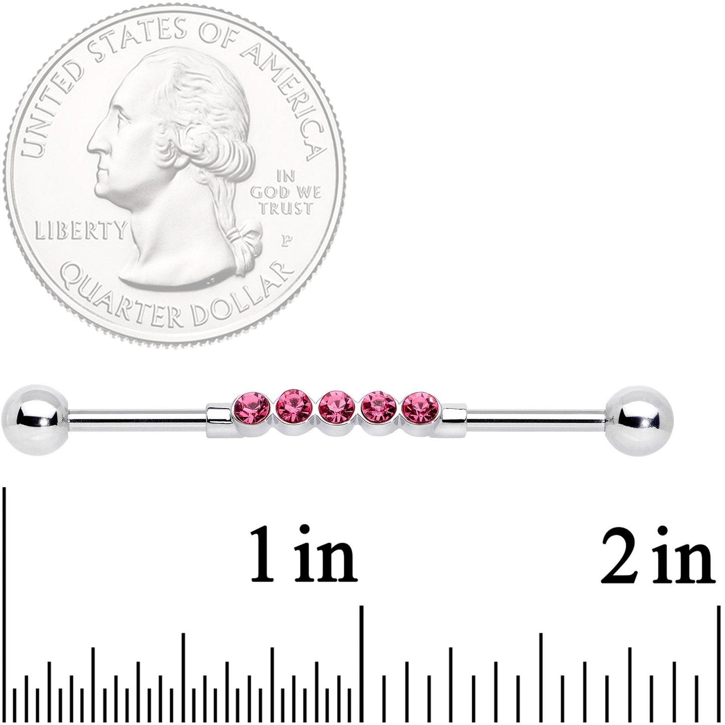 14G Pink CZ Gem Quintuplet Industrial Barbell 38mm