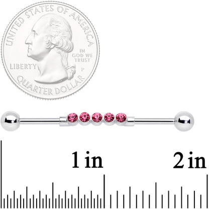 14G Pink CZ Gem Quintuplet Industrial Barbell 38mm