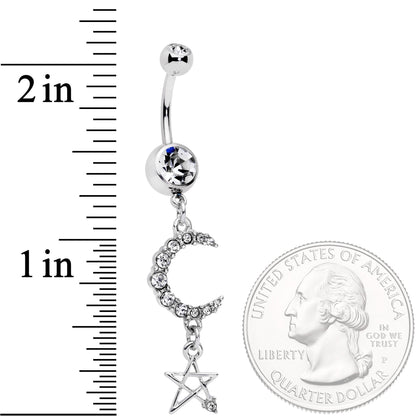 Clear Gem Moonlight Magic Crescent Moon Star Dangle Belly Ring
