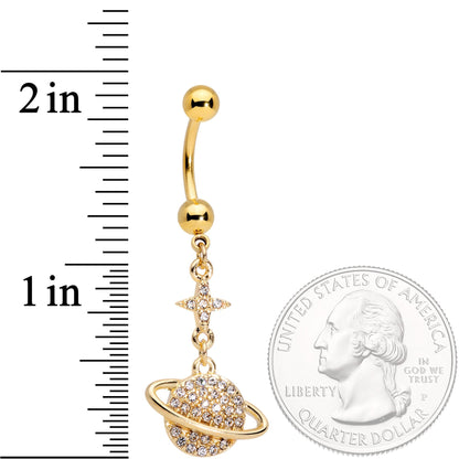 Clear Gem Gold Tone Planet Saturn Dangle Belly Ring