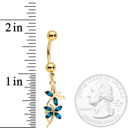 Aqua Gem Gold Tone Dangling Dragonflies Dangle Belly Ring