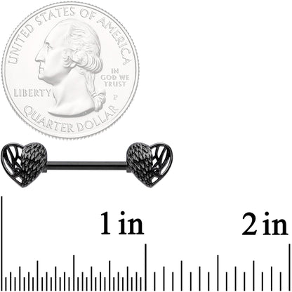 14G 9/16 Black Angels Wings Barbell Nipple Ring Set