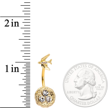 Clear Gem Gold Tone Birds Nest Double Mount Belly Ring