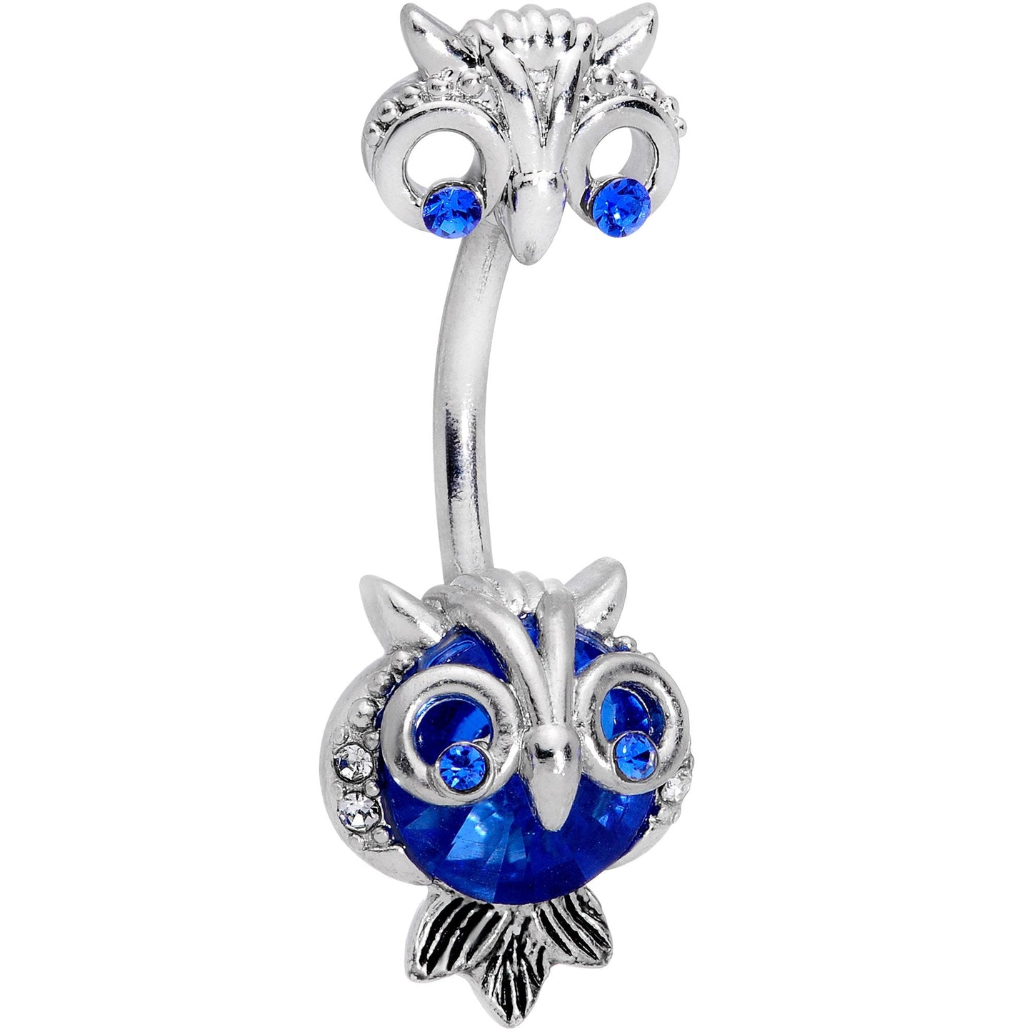Blue Clear Gem Wide Eyed Owls Double Mount Belly Ring